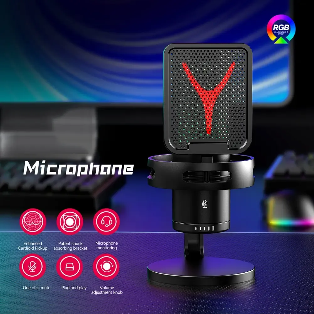 Micrófono Gamer Condensador USB RGB Profesional con Reducción de Ruido y Filtro Pop 03.webp