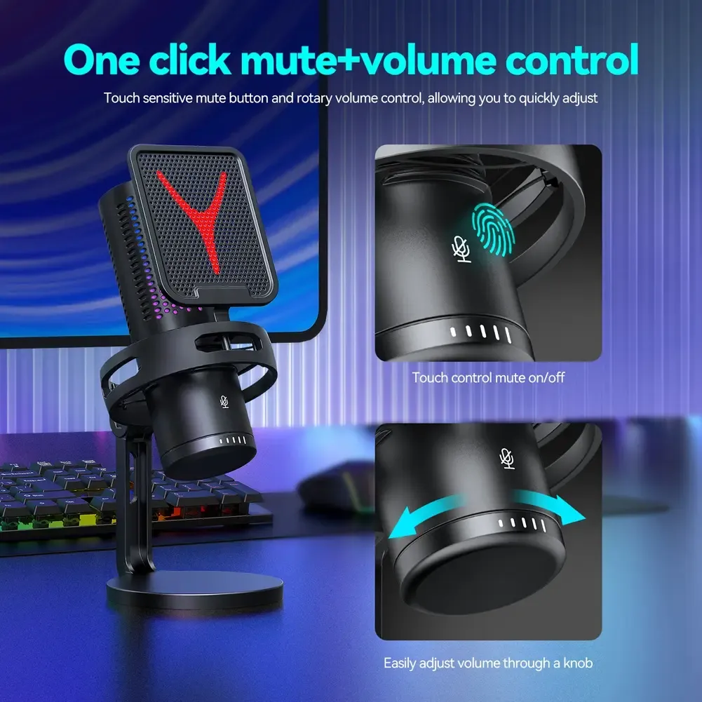 Micrófono Gamer Condensador USB RGB Profesional con Reducción de Ruido y Filtro Pop 04.webp
