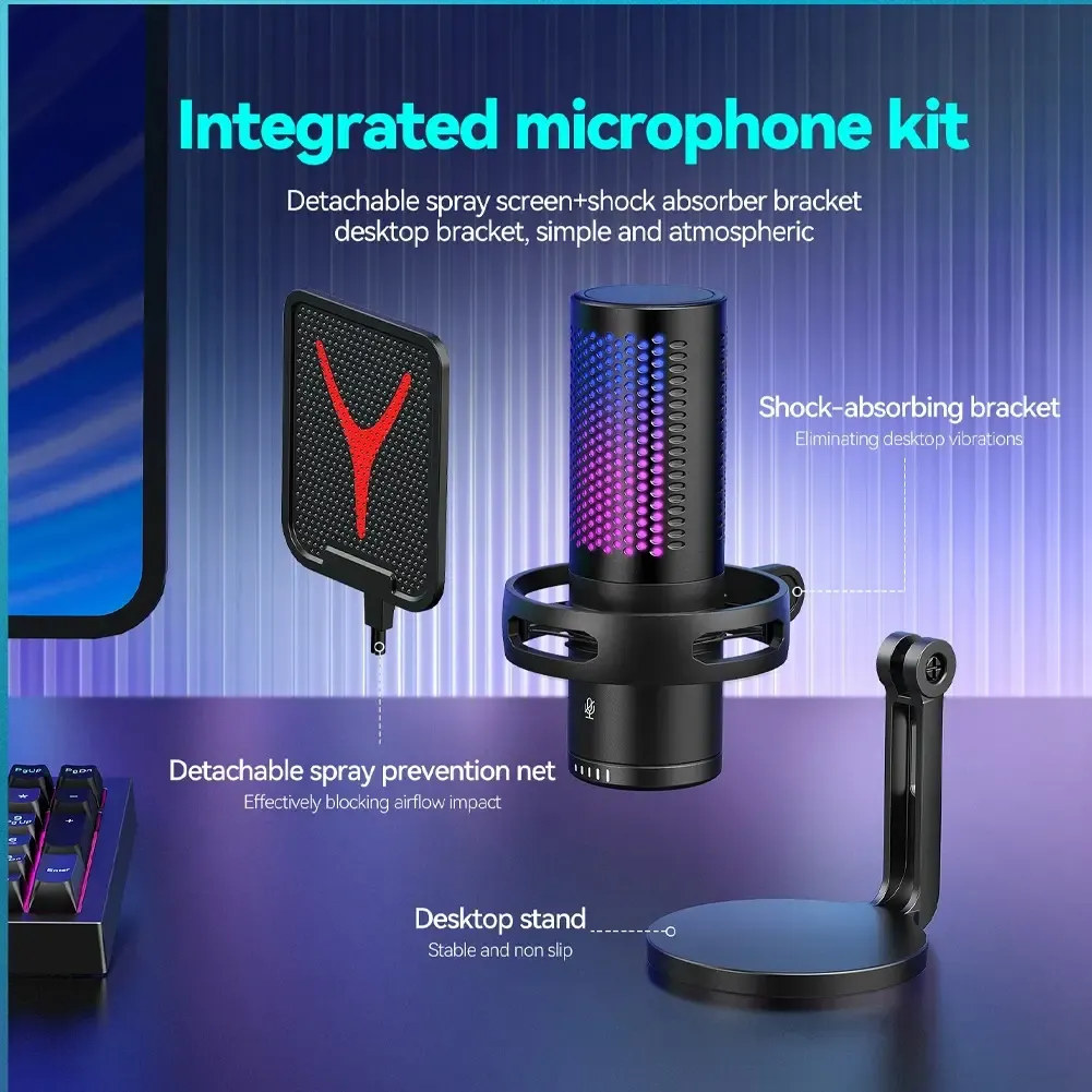 Micrófono Gamer Condensador USB RGB Profesional con Reducción de Ruido y Filtro Pop 06.webp