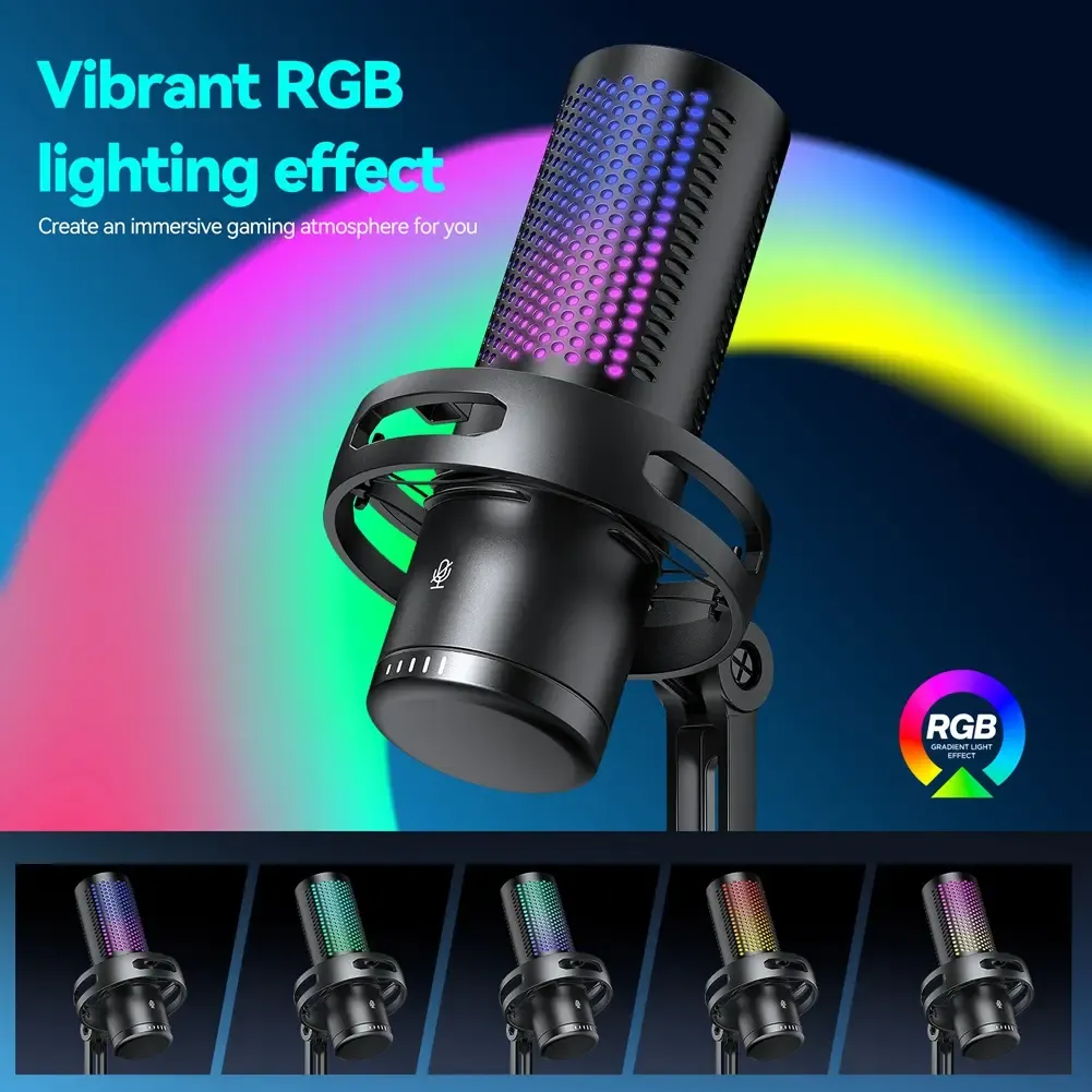 Micrófono Gamer Condensador USB RGB Profesional con Reducción de Ruido y Filtro Pop 02.webp