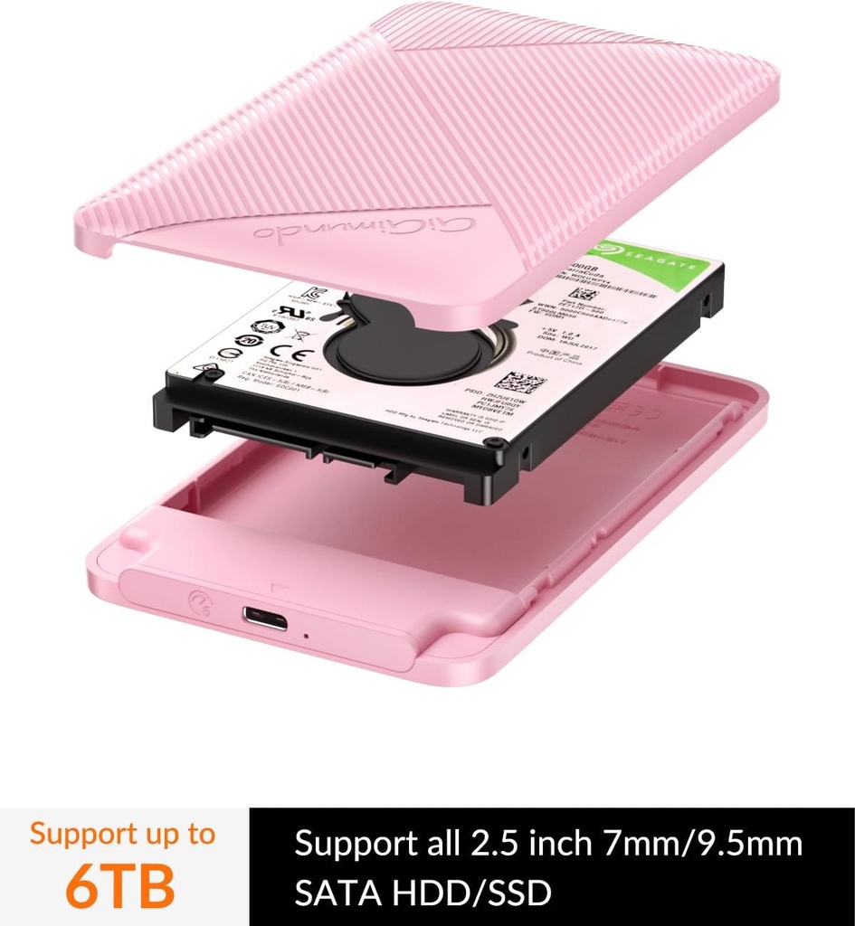 Adaptador USB 3.0 Para Disco Sata 2.5 con UASP Rosado