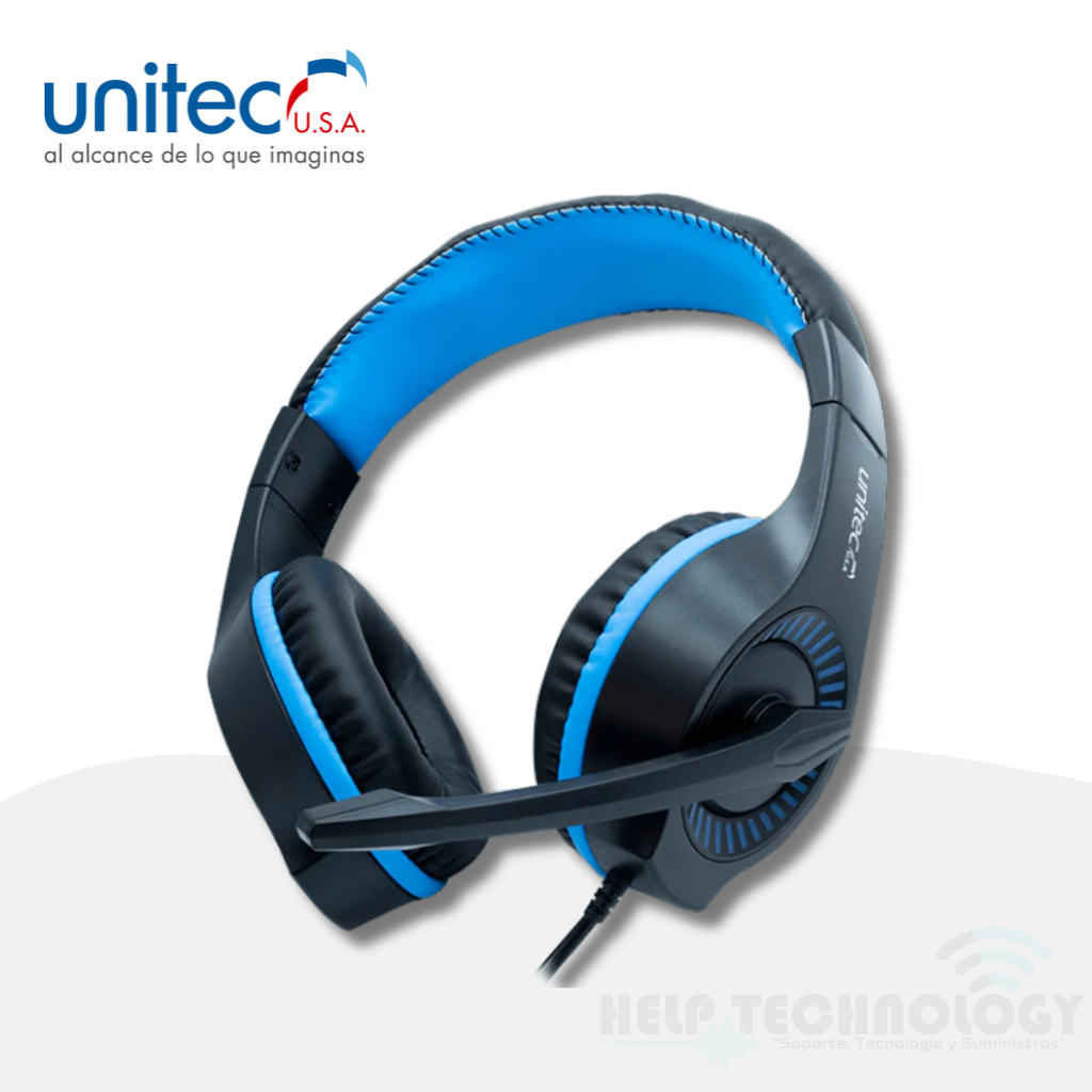 Diadema Gamer Con Micrófono Unitec Jack 3.5 Azul