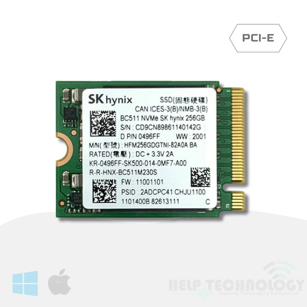 Unidad M.2 Pcie 4.0 NVMe Hynix 2230  BC901 Form Factor 256 Gb