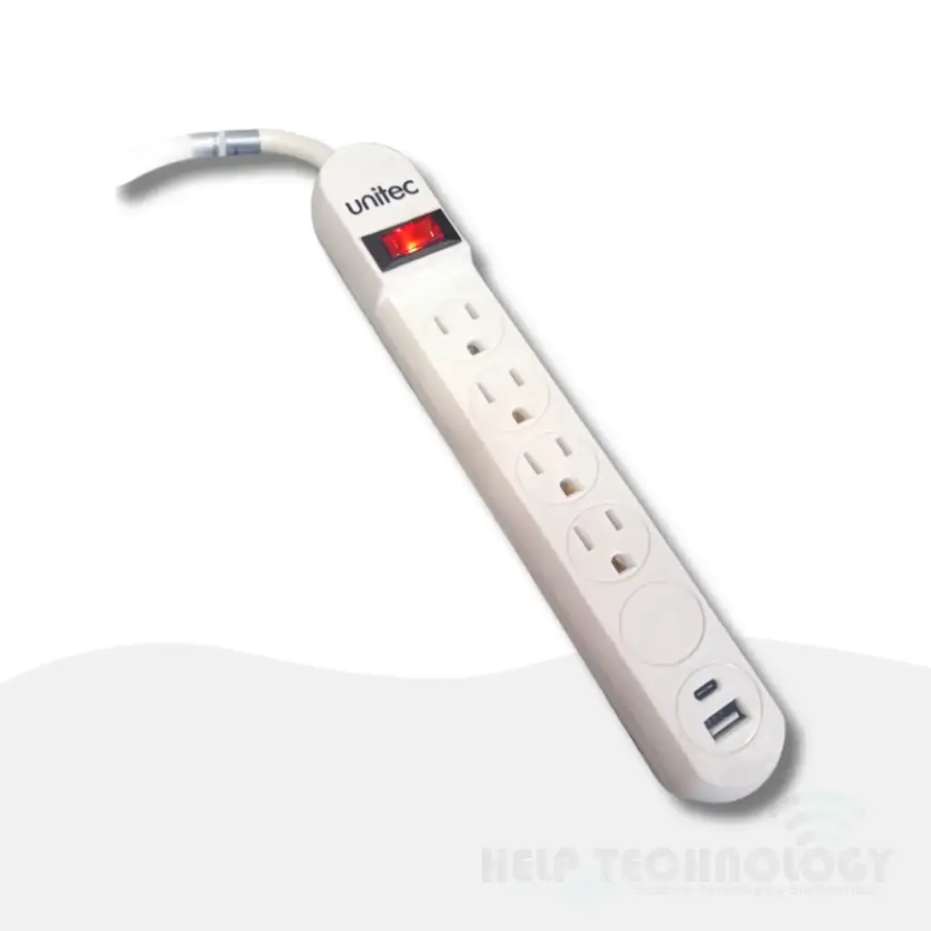 Multitoma 4 Puestos Y Con Puerto USB, USB-C 14 AWG Blanca Unitec 