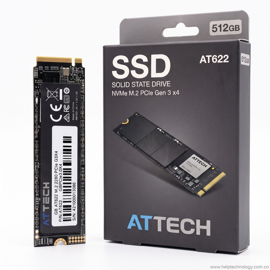 [5895] Disco Sólido SSD M.2 NVMe 512GB Attech AT622 3.0 PCIe 3.0 3300 MB/s Negro