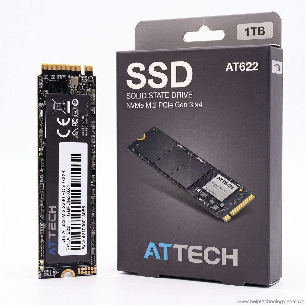 Disco Sólido SSD M.2 NVMe 1TB Attech AT622 PCIe 3.0 3300 MB/s Negro
