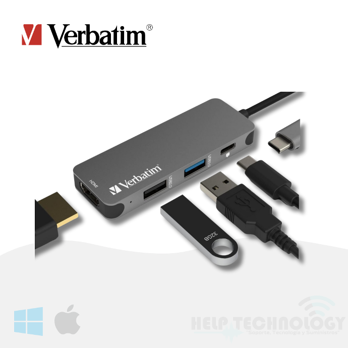 Hub USB-C Verbatim HDMI, USB Type, USB 3.0, USB 2.0