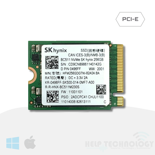 Unidad M.2 Pcie 4.0 NVMe Hynix 2230  BC901 Form Factor 256 Gb