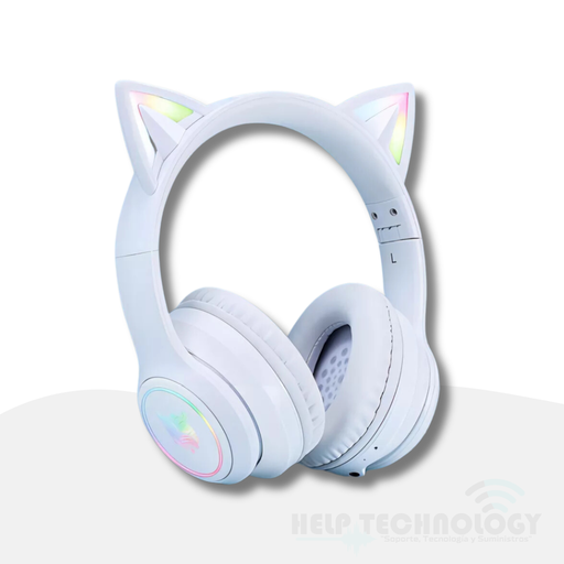 Diadema Gamer Cat Inalámbricos Onikuma B90 Blanco Luz Rgb