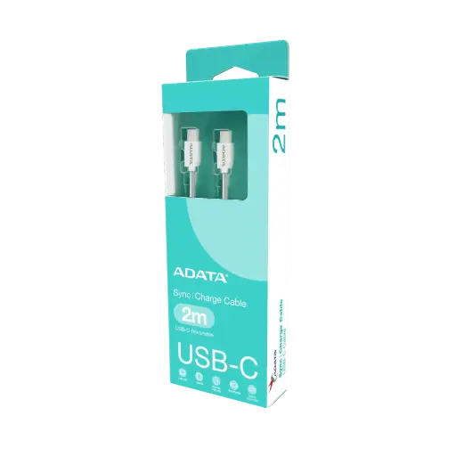 Cable USB-C A USB-C 100W ADATA 100W2 mt, Soporta Carga Rapida 5Amp